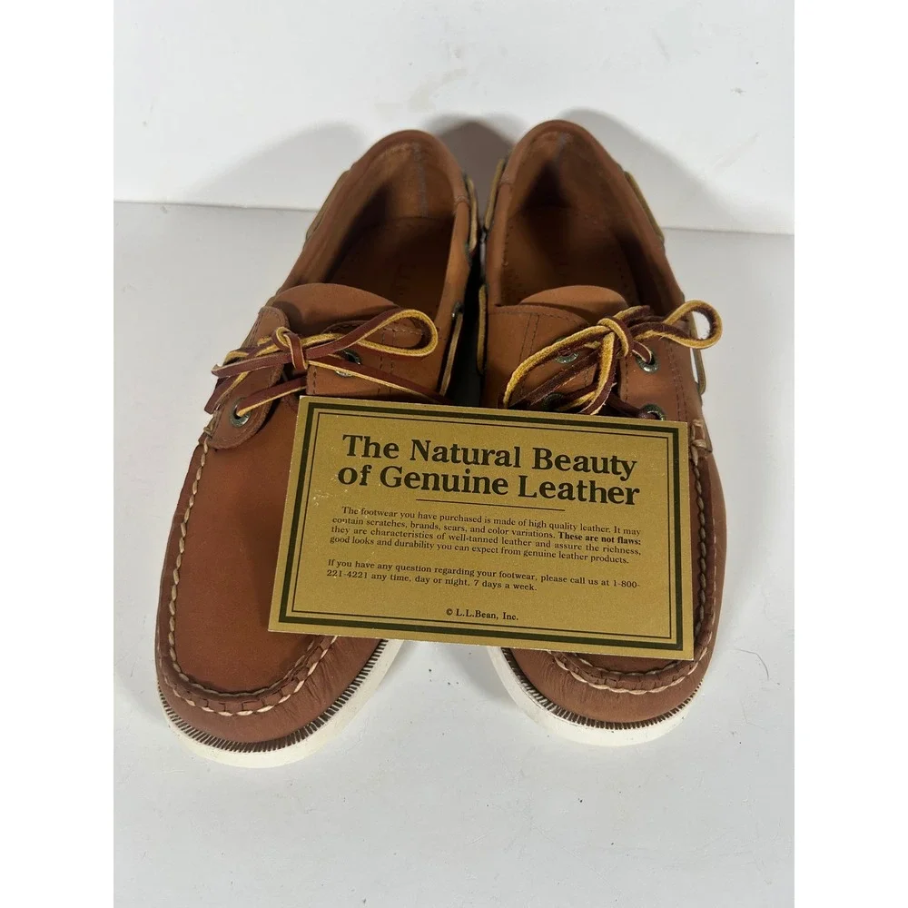 LL Bean Casco Bay Boat Mocs Mens 8.5 D Briar Brown Leather Loafers New